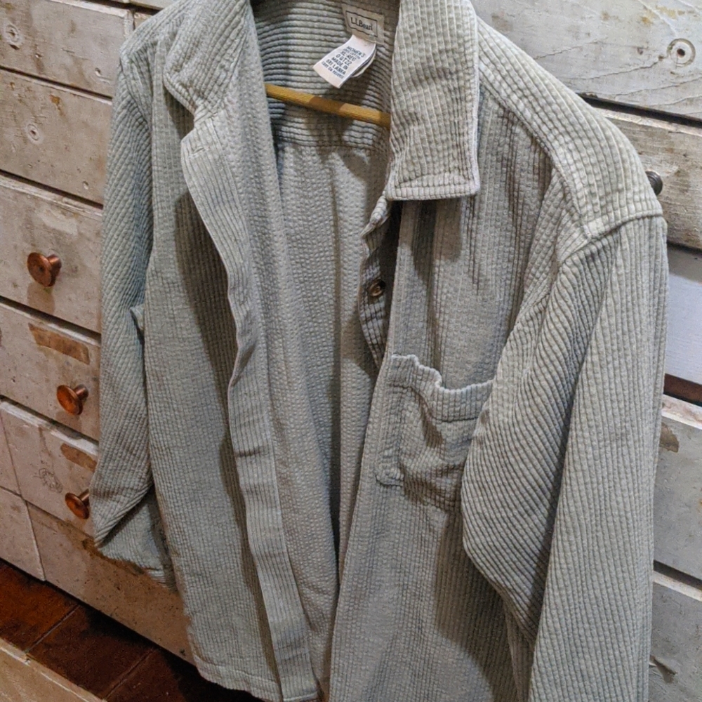 L.L.Bean Light grey green Courderoy button up shirt